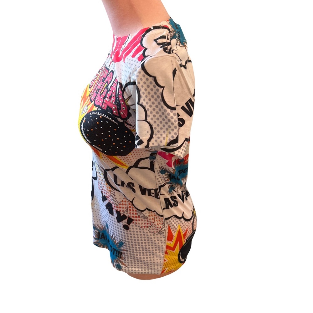 Comic Pop Art Graffiti Short Sleeve Women's Tee Bling Las Vegas Size Small - Picture 3 of 10